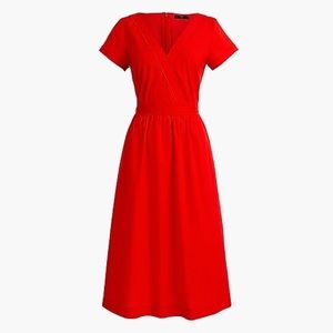 JCREW Red Midi Faux Wrap dress with POCKETS!!